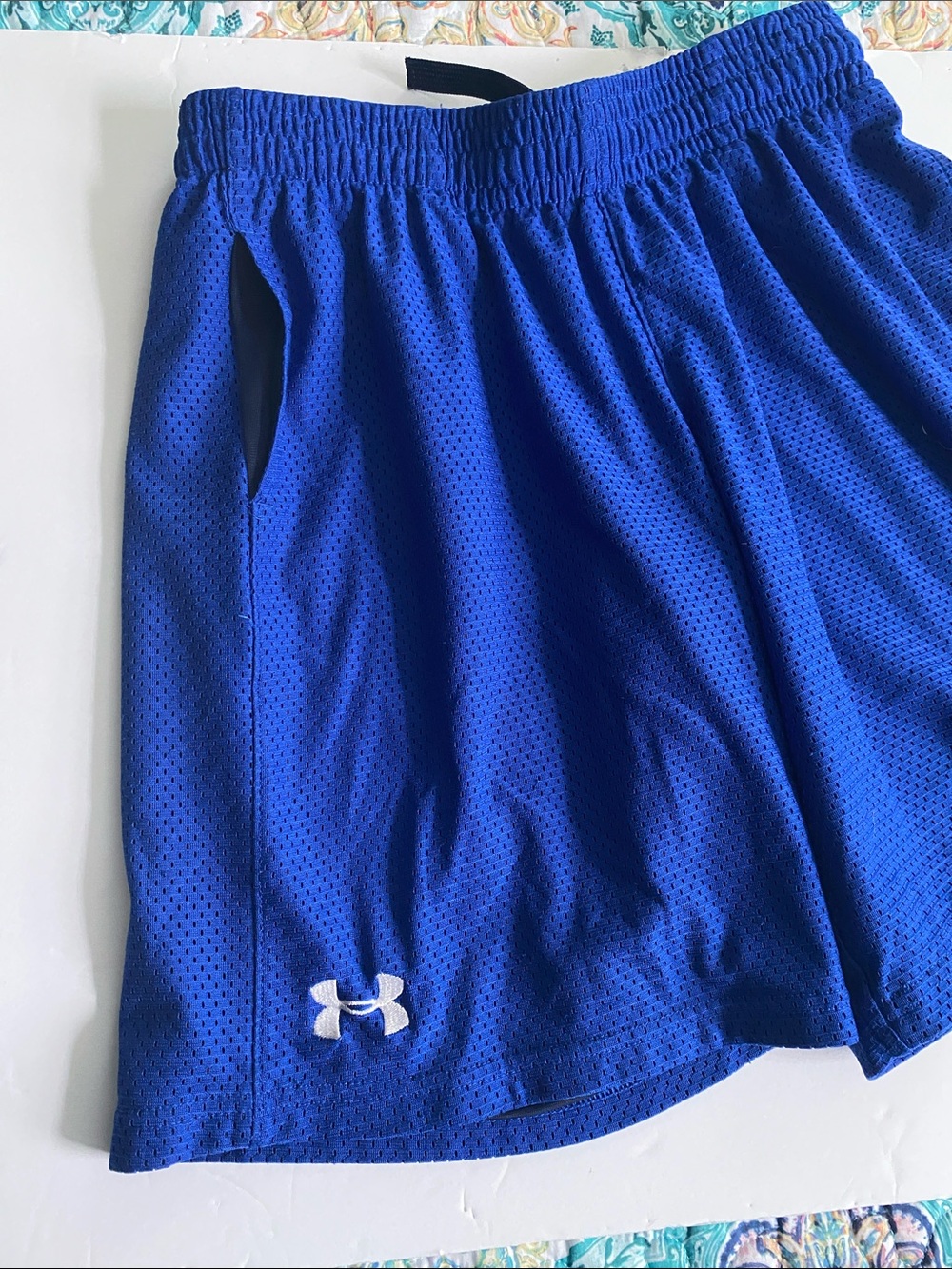 Under Armour Short Set - Grey Logo Tee with Royal Blue Mesh Shorts - Picture 4 of 4
